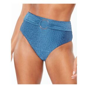BAR III Women's Blue Stretch Ring-Detail Satin High Waisted Swimsuit Bottom XL